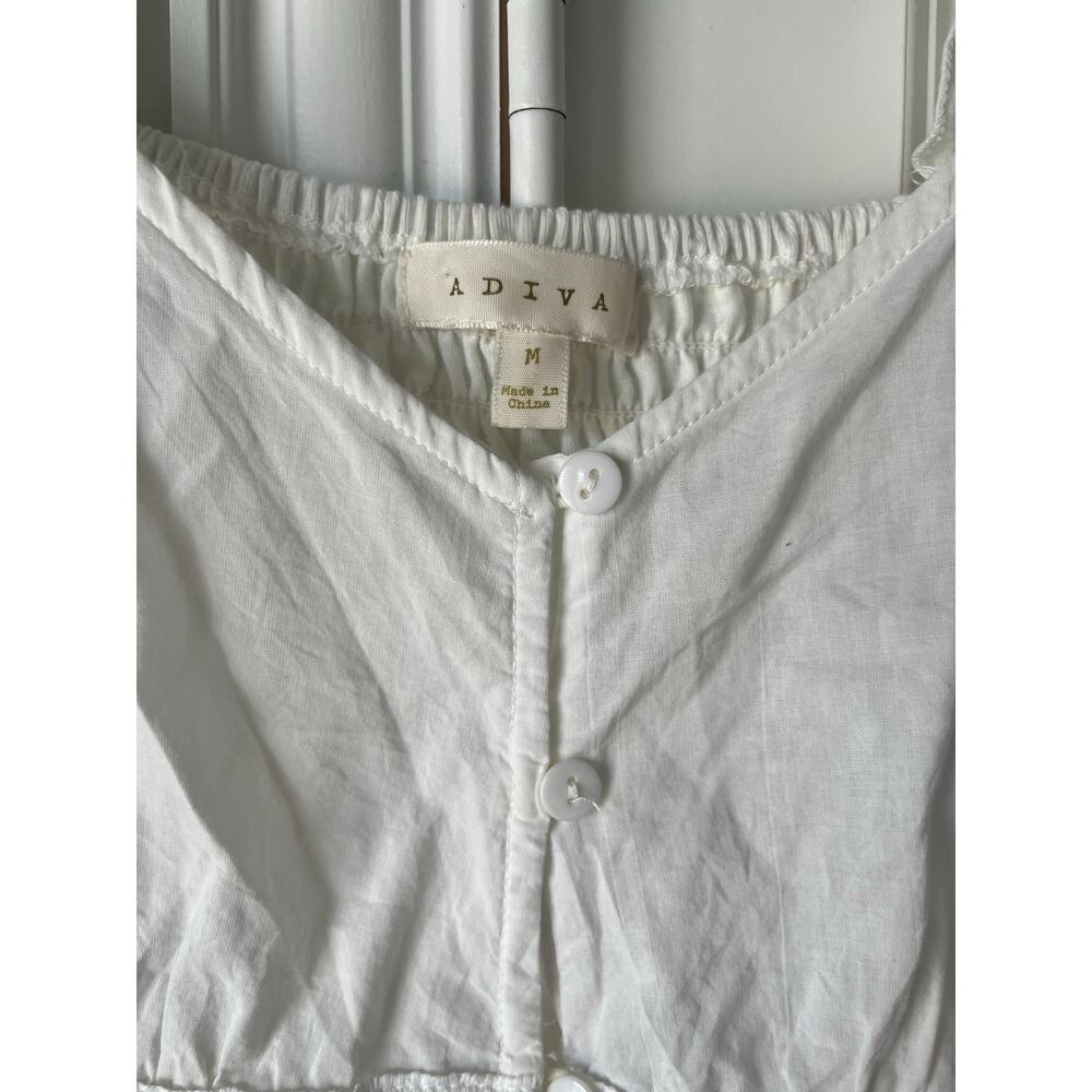 Adiva White Ruffle Eyelet Peplum Tank Top w/ Ruched Back Fairy | Size Medium - Picture 4 of 8